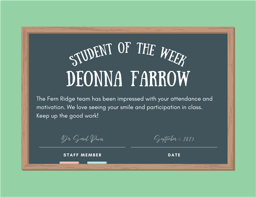 student of the week certificate